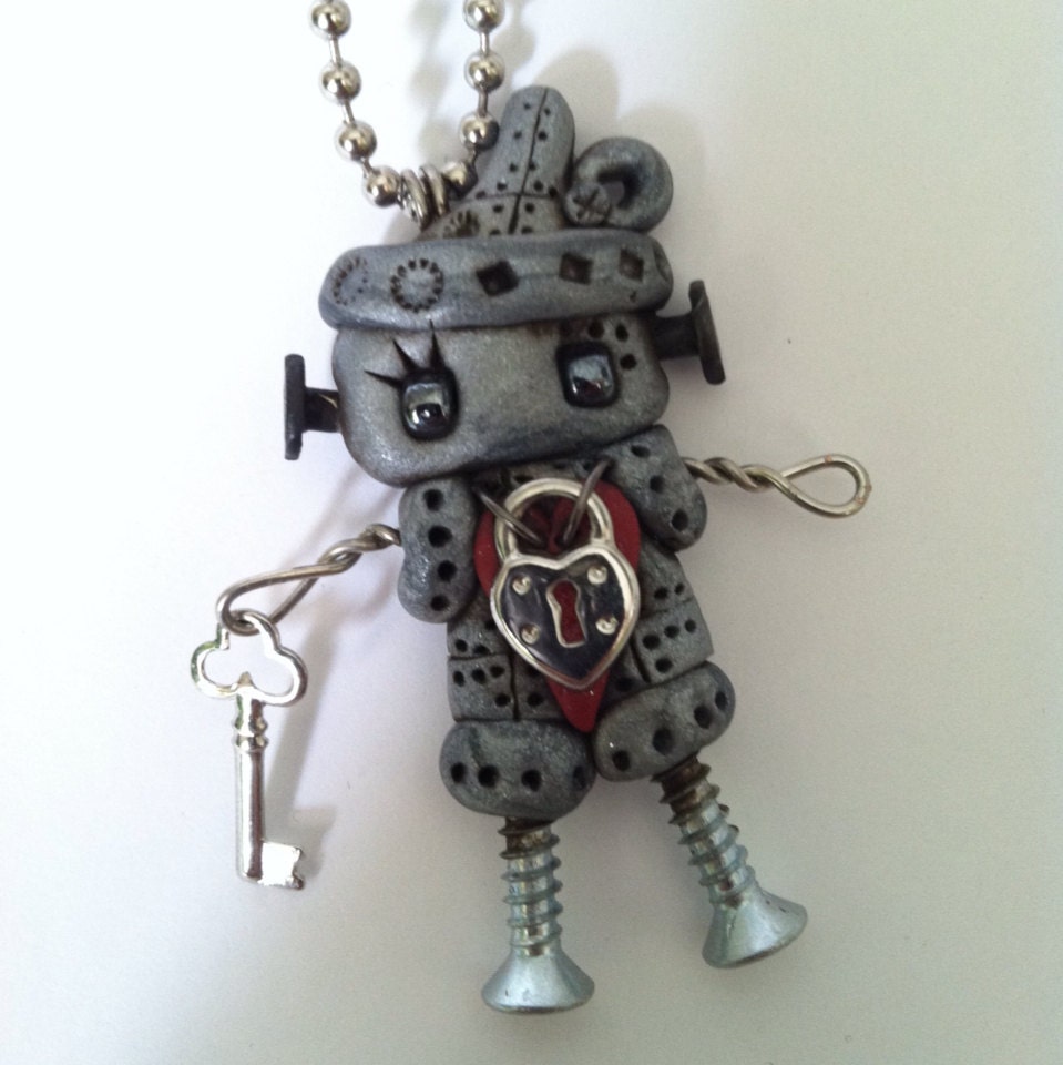 Steampunk Wizard of Oz Tin Man Robot Polymer Clay Jewelry