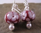 Red White Flower Lampwork Earrings, Glass Lampwork Earrings, Artisan Glass Lampwork Earrings, Beaded Glass Earrings, Gift