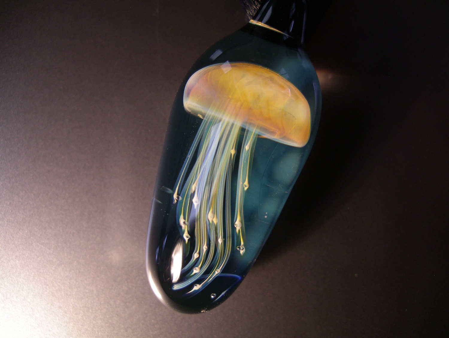 Jellyfish Pendant, wearable art, handmade borosilicate glass, with satin cord, clasp and gift bag, unique gift, FREE SHIPPING