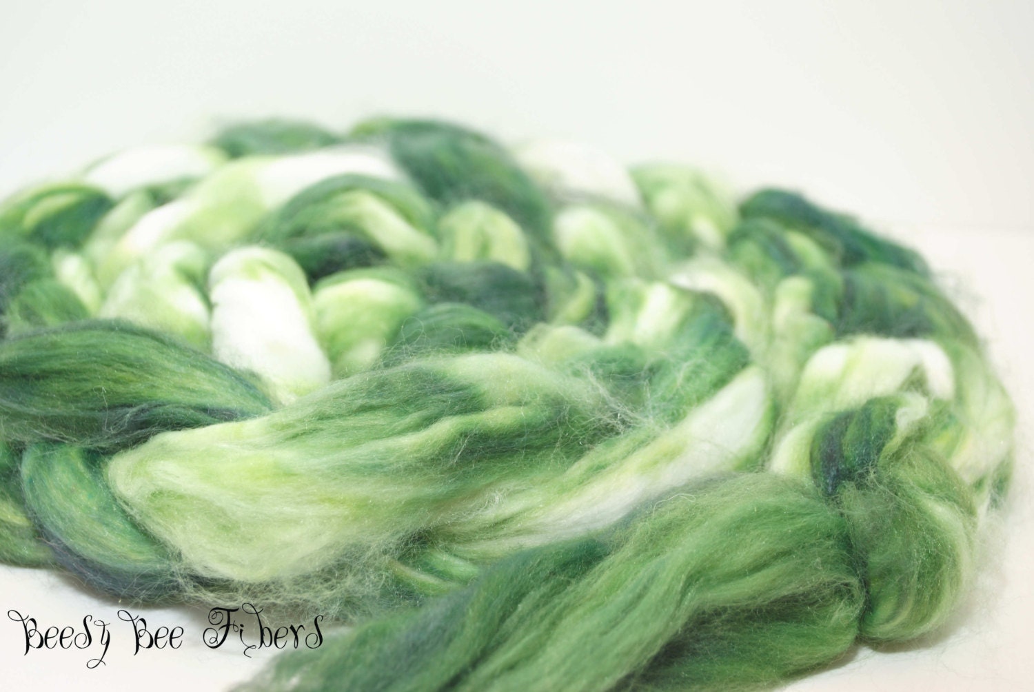 Faux Cashmere Vegan Roving Hand Painted Combed Top Spinning or Blending - 4 oz - AVOCADO