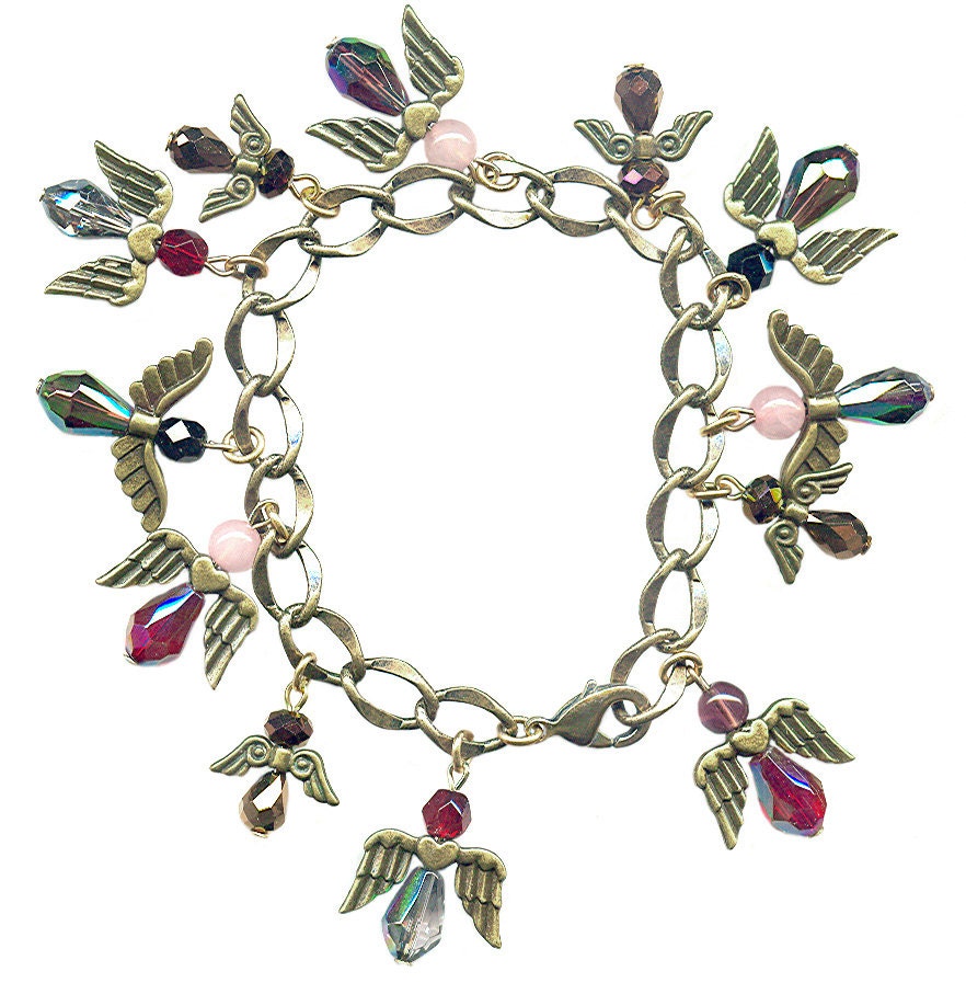 chunky charm bracelet twelve protection angels antique brass chain
