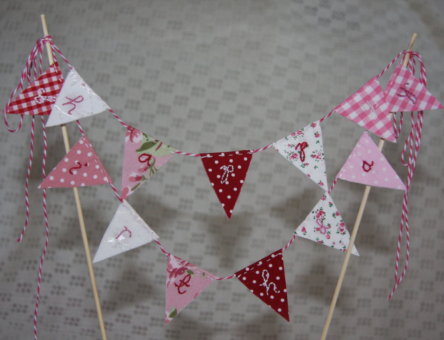 Cake Bunting Pink and Red HAPPY BIRTHDAY Fabric Cake Topper for Weddings Birthday Party and Baby Showers Custom made to order Il_170x135