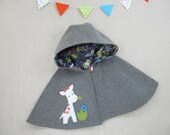 Children Capelet -  Wool Cape, Handmade, Girl, Hood, Giraffe, Ready to ship