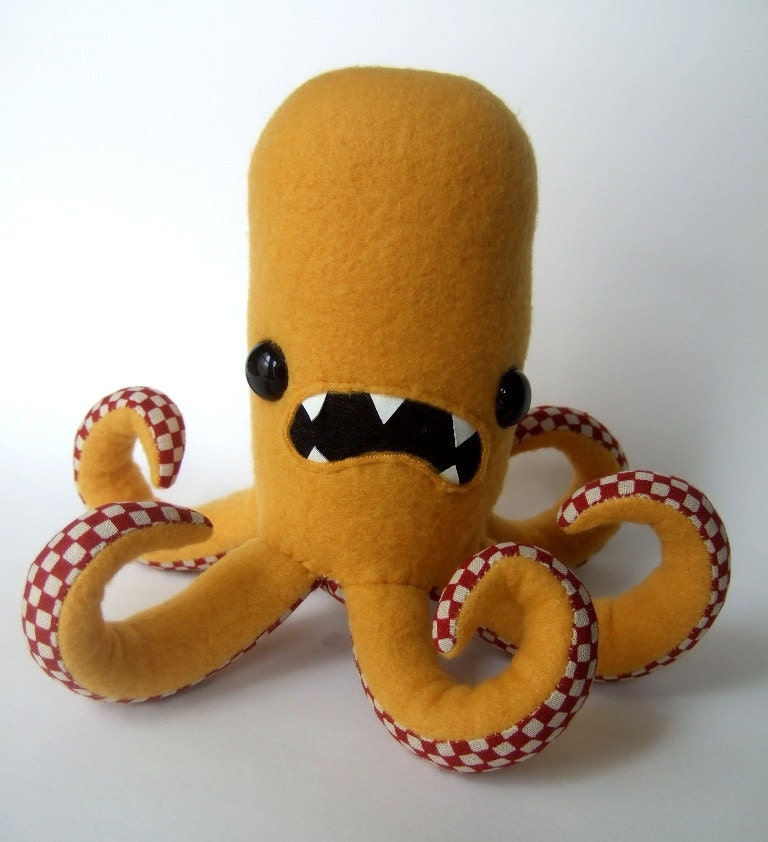 Octopod in Mustard and Red Checkers