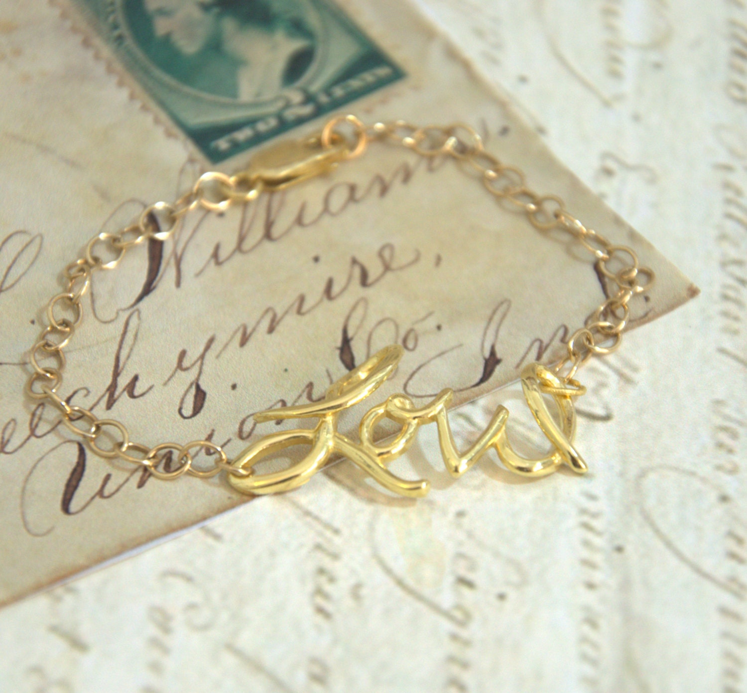Love Wire Bracelet, Bridesmaid Jewelry, LOVE jewelry, Gold Filled Bracelet, Vintage Style Bracelet, Mother's Day Love