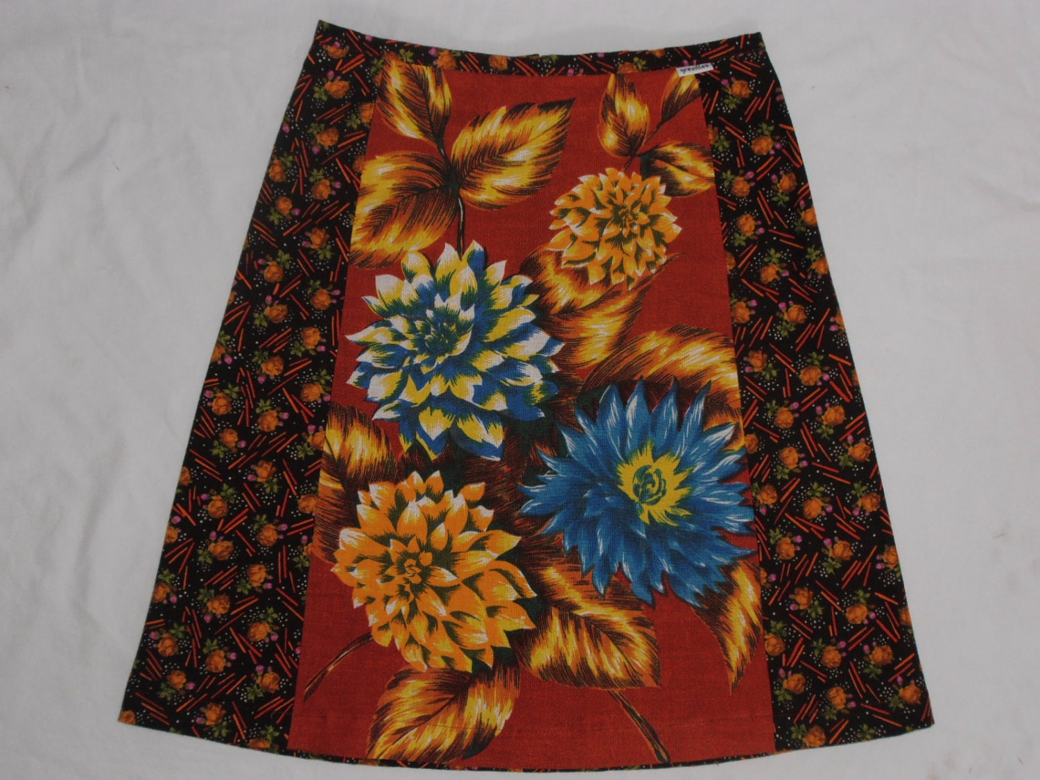 dahlias in blue and yellow...vintage fabric Aline skirt