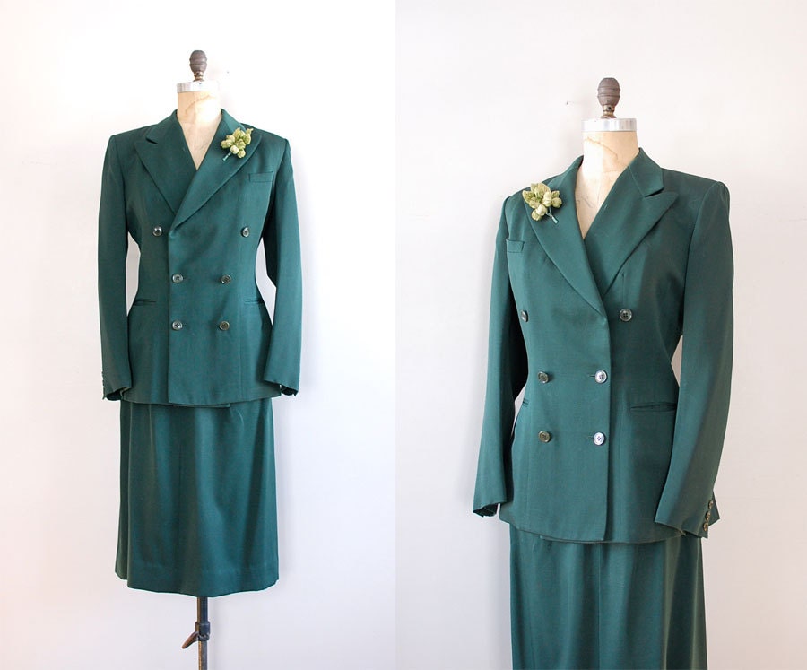 1940s suit / gabardine vintage 40s suit / Handmacher suit