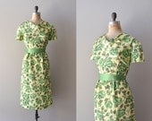 1960s dress / green floral print 60s dress / Forgotten Fables dress
