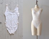 vintage lingerie / white lace bodysuit / White Nights bodysuit