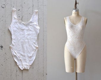 vintage lingerie / white lace bodysuit / White Nights bodysuit