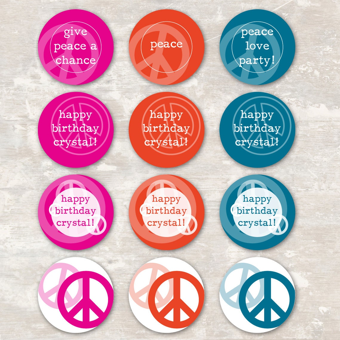 PRINT & SHIP Peace Love and Party Birthday Cupcake Toppers (set of 12) Il_570xn