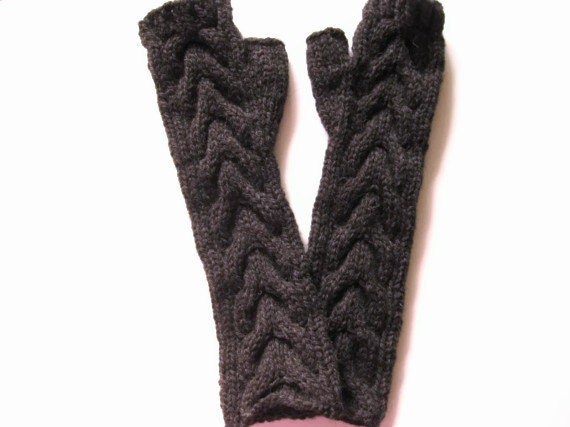 Bella chocolate brown texting fingerless gloves-hand knit wrist warmers -hand knit arm warmers - ready to ship / ready to ship