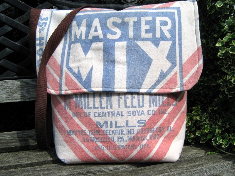 Messenger Bag Upcycled Feed Sack Hog Feed