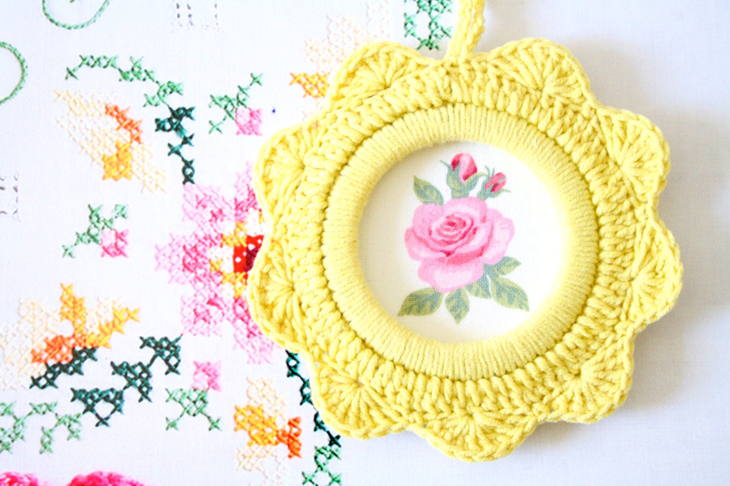 Crochet flower frame