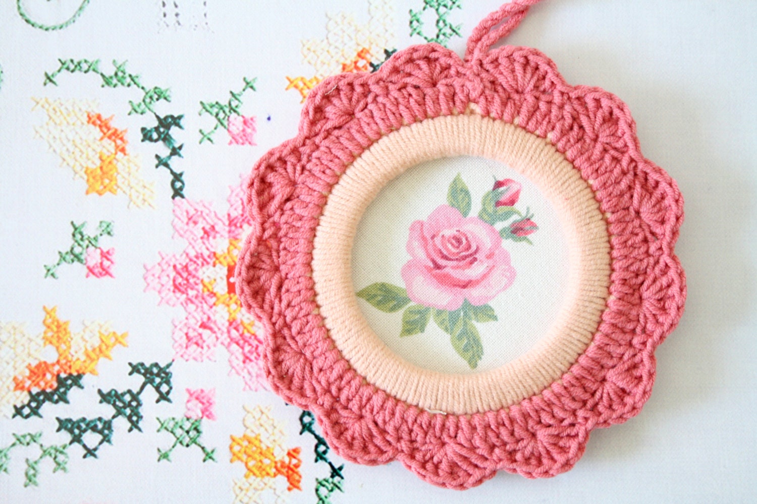 Crochet flower frame