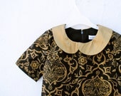 The Viola Dress - Girls Dress in Vintage 1960s Brocade with Gold Silk Peter Pan Collar - Winter Kids Fashion (Ready to Ship, Size 2T)