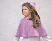 Lavendar Girls Cape - Boiled Wool Hooded Shrug Capelet - Size 3T to 5T - Spring Kids Fashion (Ready to Ship)