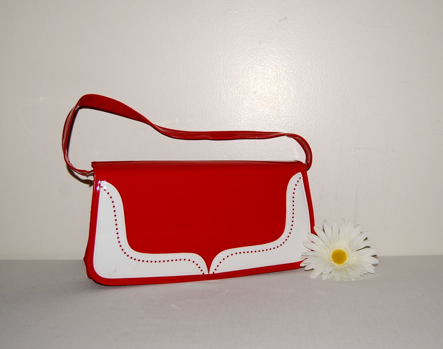 Vintage Red Patent Spectator Purse 60s
