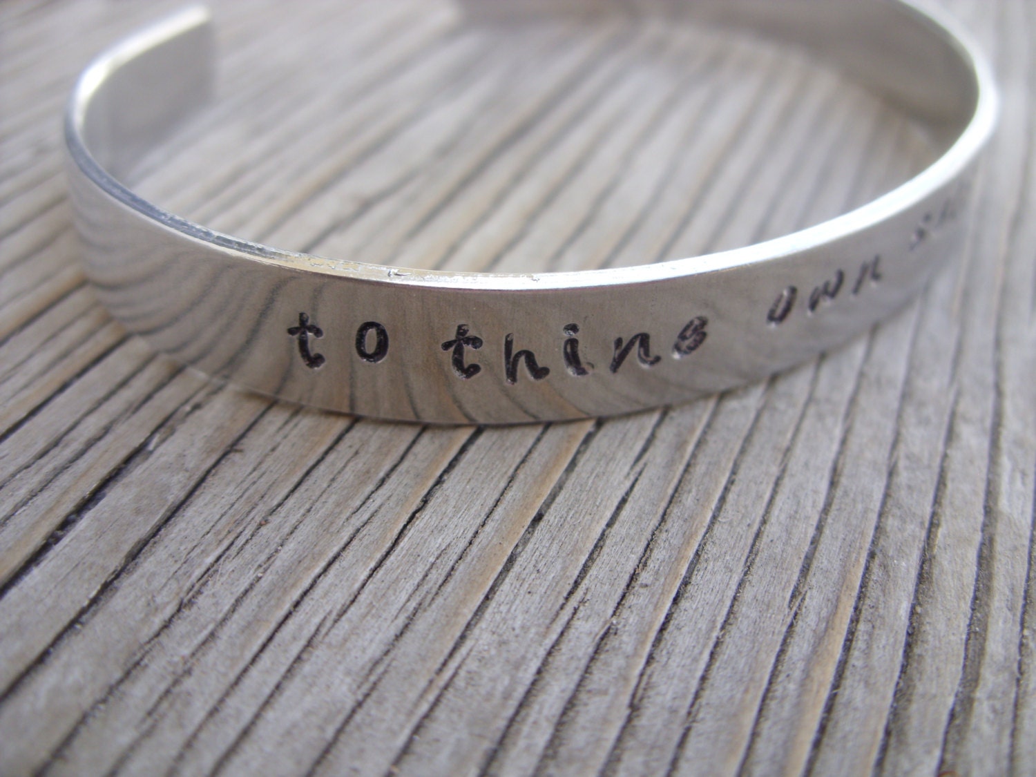 Hand stamped cuff bracelet for larger wrists- 3/8 inch wide -  aluminum made to order ONE bracelet