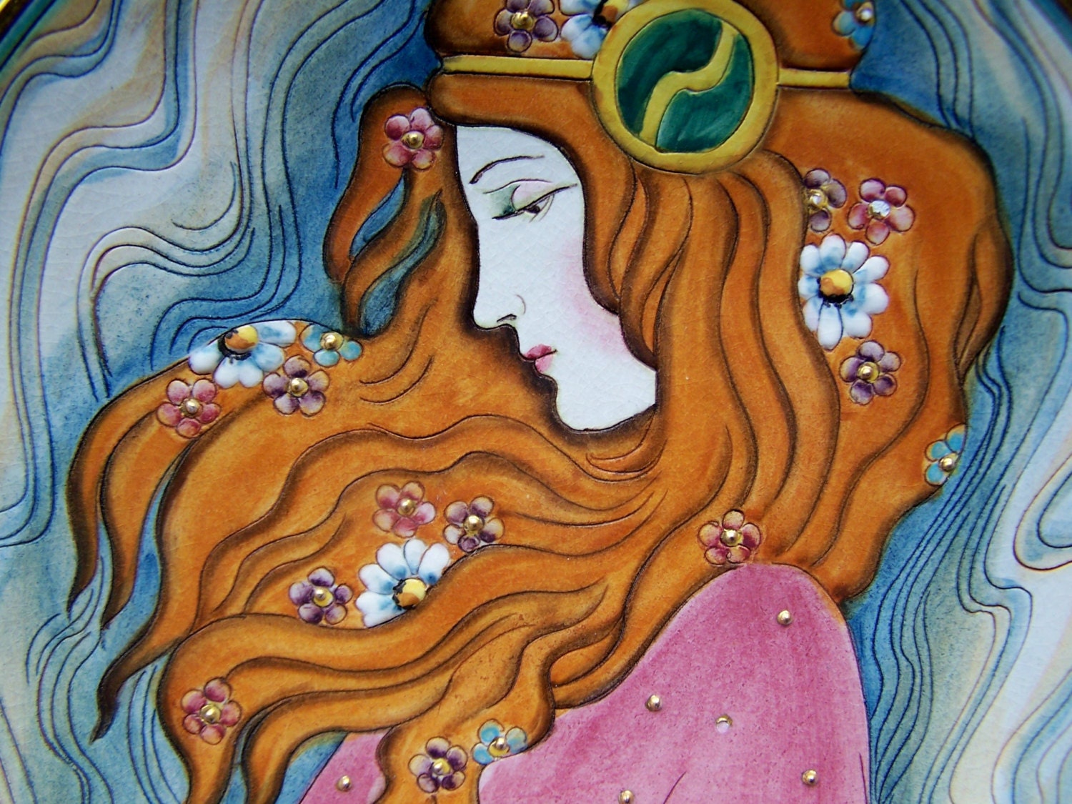 Vintage Plate , 1970s Veneto Flair "Lily" La Belle Femme Limited Edition signed and numbered , Venezia , Italy