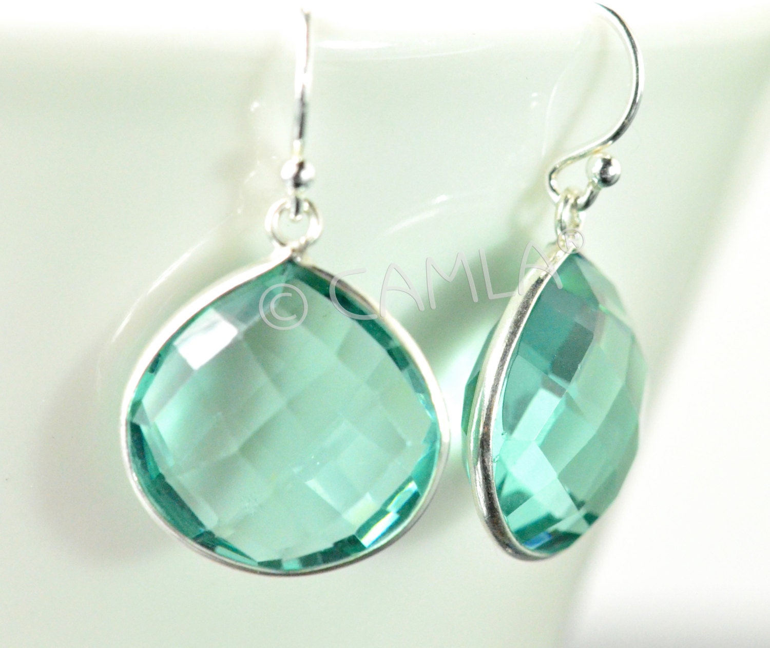 Silver Aqua Green Earrings