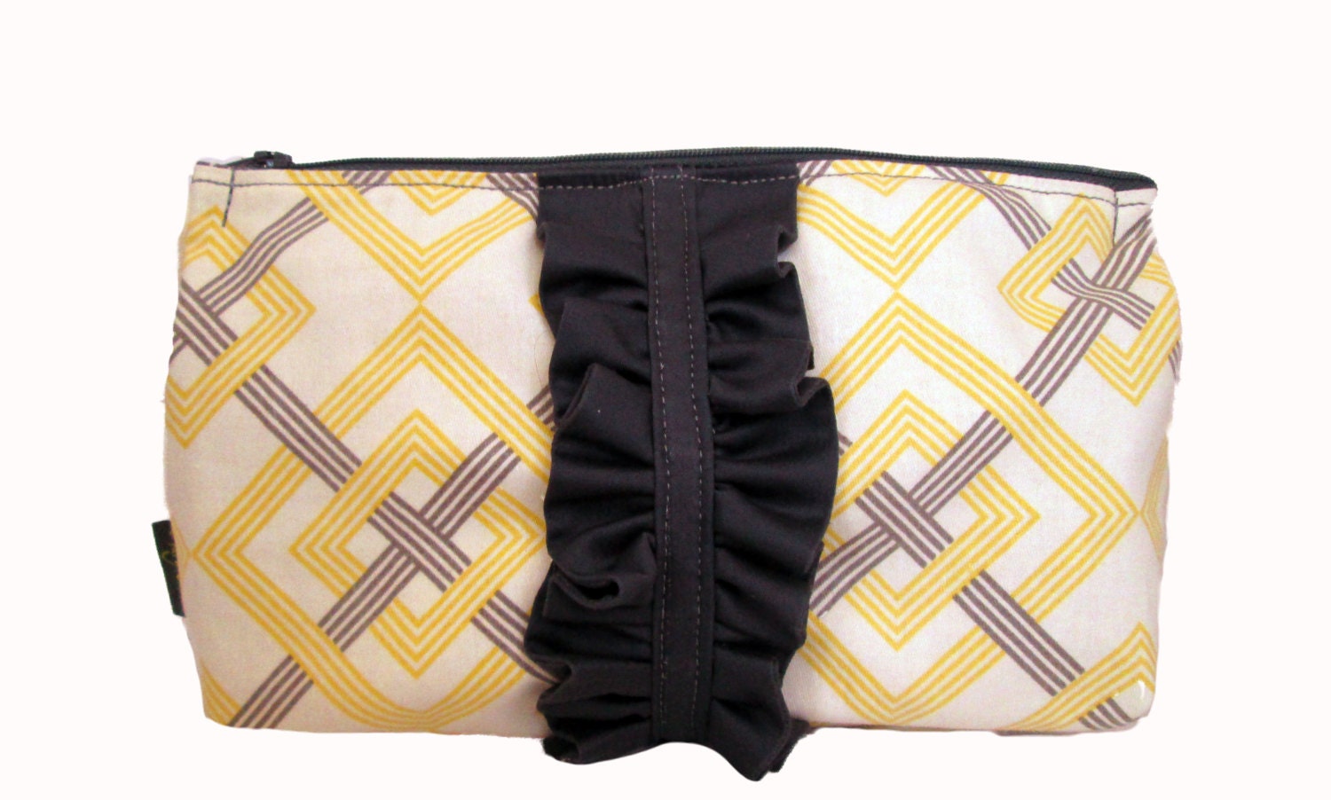 Large Zipper Pouch with Ruffle - Handmade Cosmetics Bag, Travel Accessory, Make up Bag,