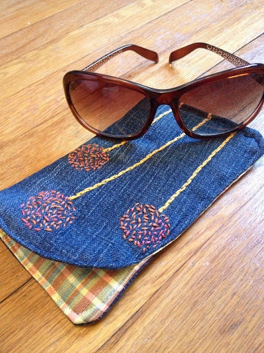 Recycled Jeans Sunglasses Pouch - Dandelions