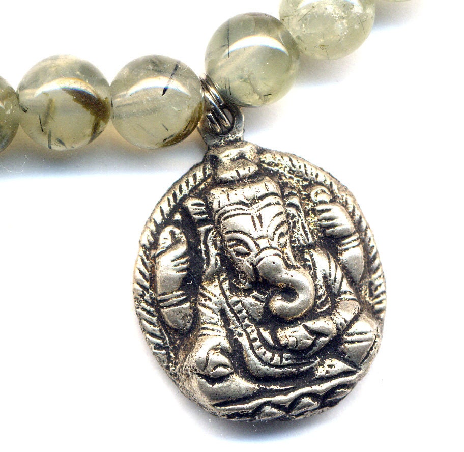 Ganesh Pendant Necklace,Tibet Silver Pewter Ganesha on Garnet Necklace, Ganesha Ethnic Necklace, Nepal Jewelry by AnnaArt72