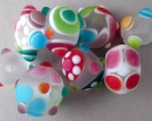 Handmade Lampwork Bead Set of 8 by Patti Cahill, sra -- Frosty Rainbow color scheme eclectic mix