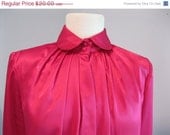50% off Storewide Sale vintage womens blouse SECRETARY candy pink SATIN peter pan collar 80s