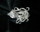 Two Fork Bracelet Silver Octopus squid Waves  art nouveau