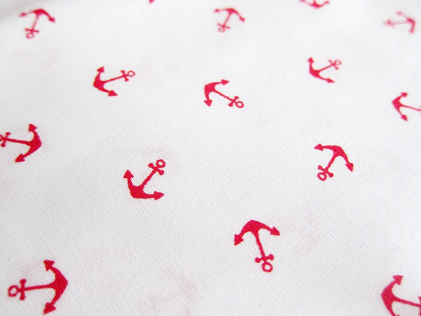 Japanese Cotton Fabric - Red Anchors on White - Half Yard