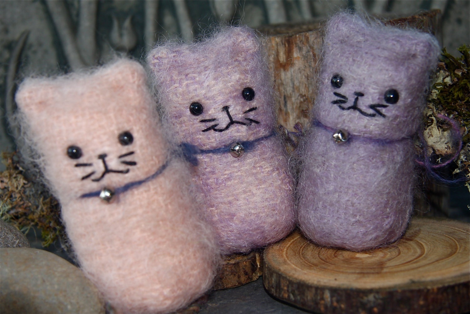 Plush Pinkish Purple Kitty Kids Toy Felt mohair Wool Stuffed Animal Waldorf Kitten ... (woolcrazy)