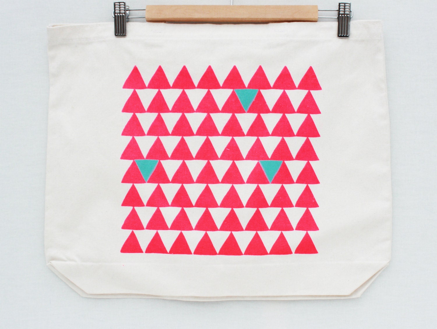 Mountains of Montana  - hot pink and blue triangle screenprint, recycled grocery, shopping, everyday tote