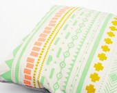Geo Print - mint, apricot and chartreuse organic screen printed pillow 12" x 12"