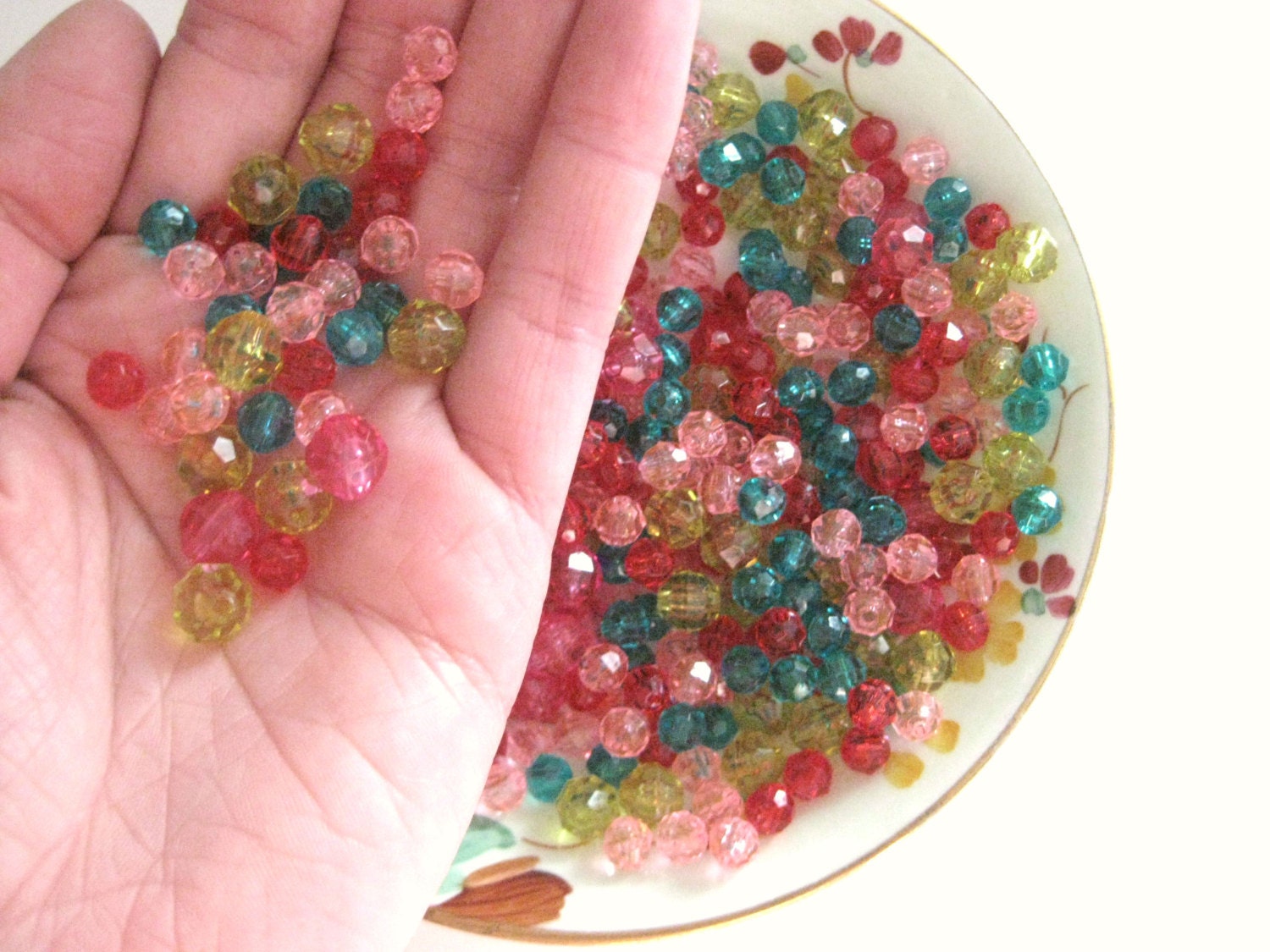 Lots of Vintage Plastic Beads - Red, Pink, Turquoise and Chartreuse