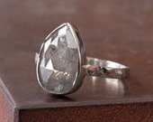 Large Silvery-Grey RoseCut Diamond RIng in 14kt White Gold