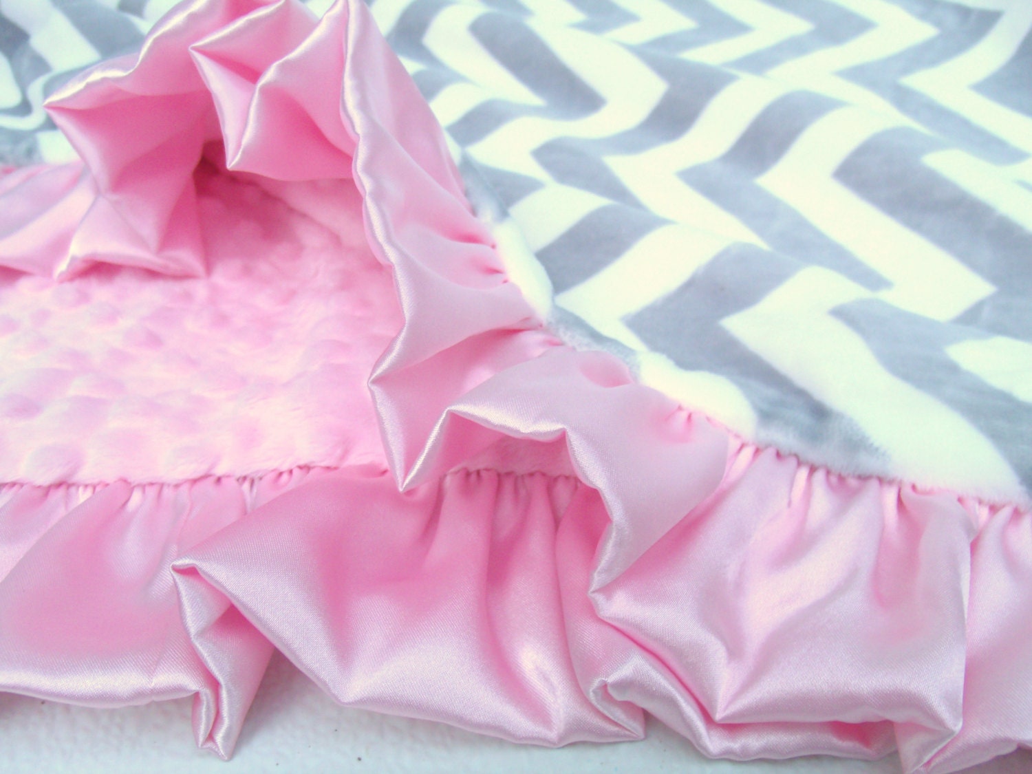 Grey and White Chevron Minky with Pink Minky Dot Blanket