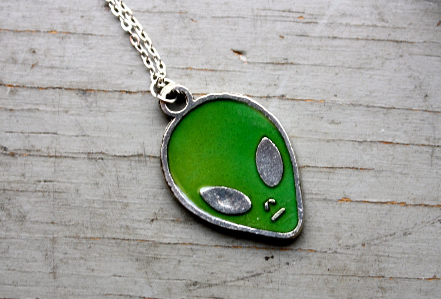 Hand Cast Pewter Alien Silver Plated Chain