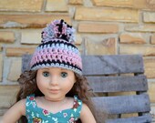 American Girl Doll Clothes - Crocheted Beanie with Pom Pom - Rose, Gray, and Black