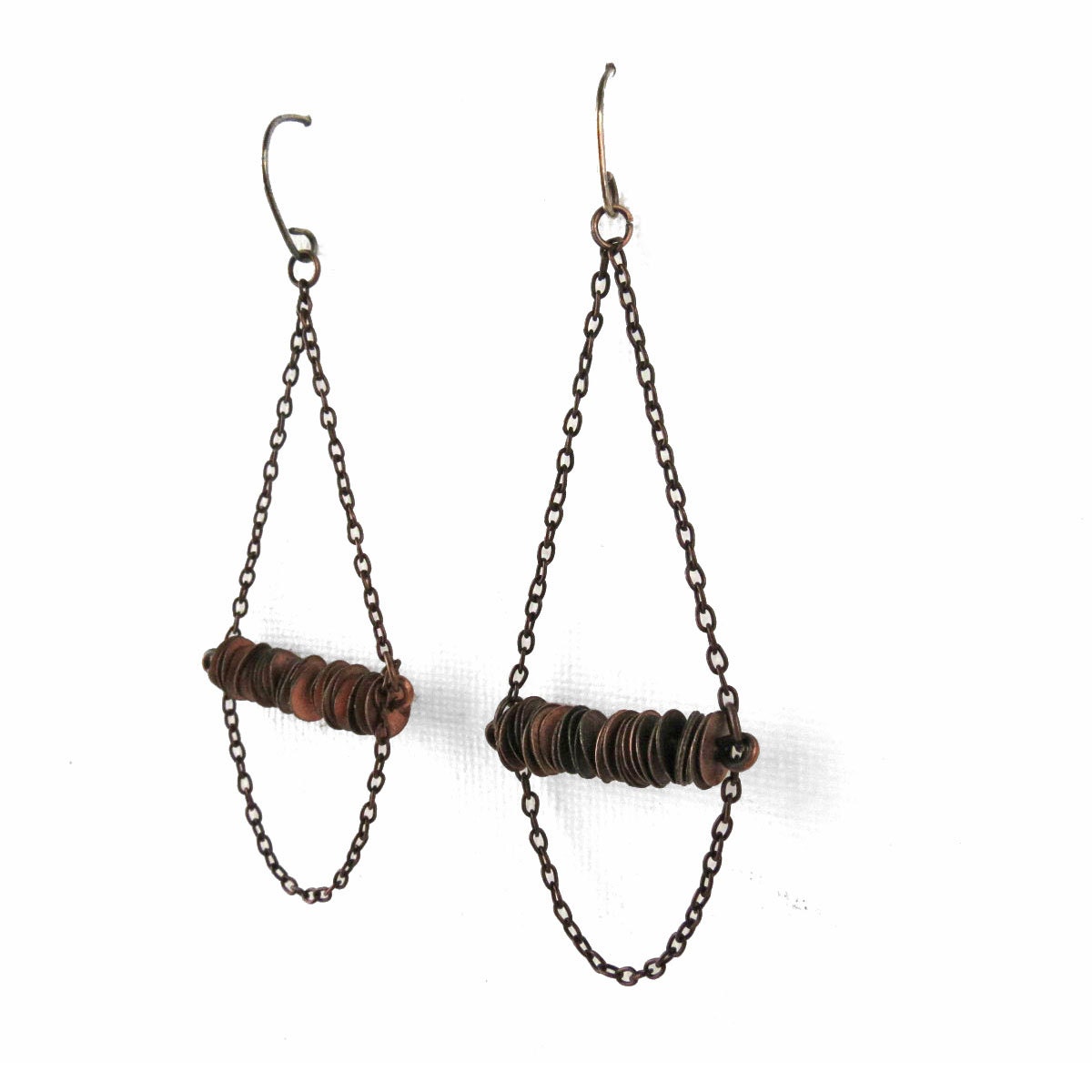 rustic earthy copper chandelier earring with oxidized finish . handmade . free shipping domestic