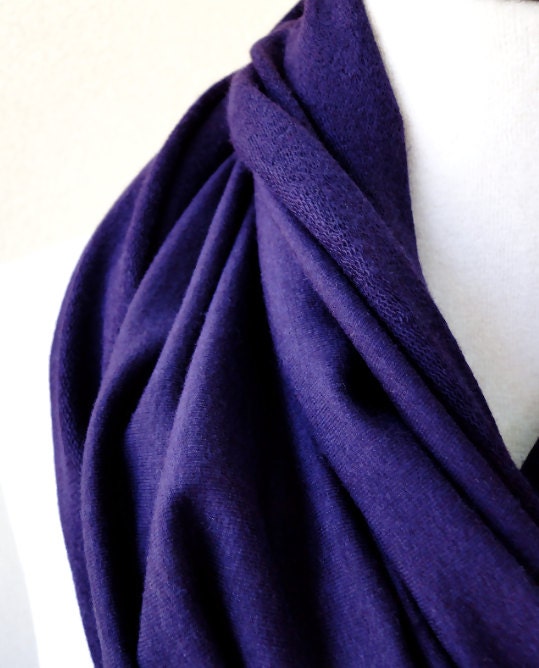 stretchy organic cotton scarf - eggplant knit bamboo scarf - dark purple scarf - organic cotton knit  neck warmer - infinity scarf