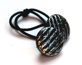 Ponytail Holder Hair Tie - Vintage Buttons Black and Silver