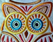 Owl - Machine Embroidered quilt block - ready to sew or frame  8 x 10 inch block - Mola style