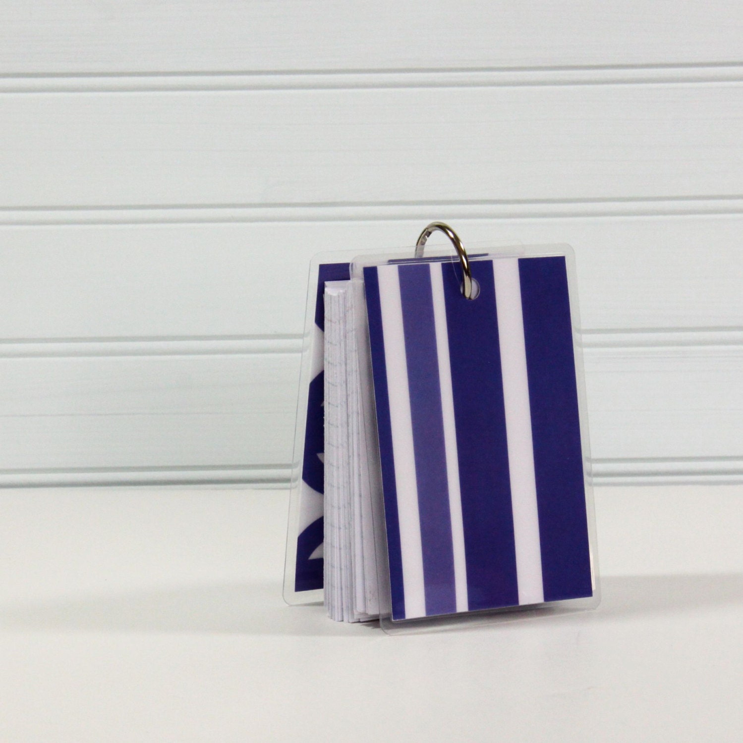 3 x 4 Note Card Ring Binder, Mini Journal, Blue Stripes