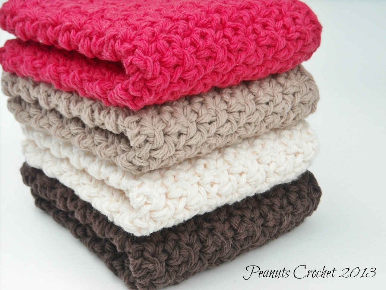 Dishcloths Washcloths Crochet Kitchen Set of 4 Red, Cream, Taupe, Chocolate Brown