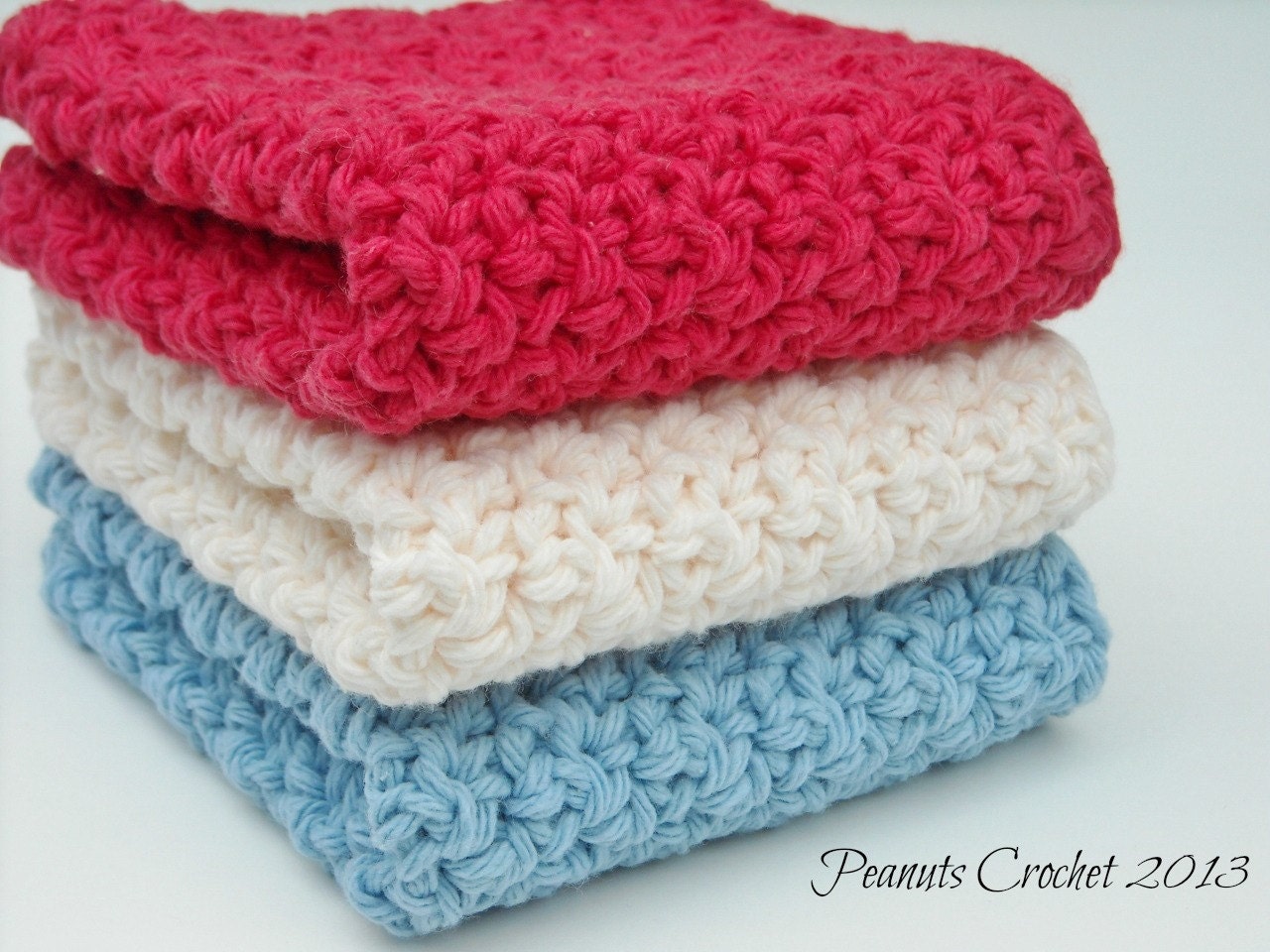 Dishcloths Crochet Kitchen Bathroom Washcloths, Red White & Blue, Patriotic Colors, Set of 3