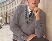 PDF Vintage Mens V Neck Raglan Sweater with border pattern, Sizes 40" to 46"  Knitting Pattern  (166)