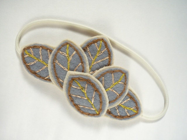 Gray and ivory felt leaves headband - women hair accesories - 100% handmade