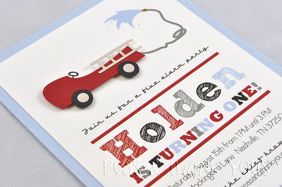 Retro Fire Truck Birthday Invitations for Boys Fireman or Firefighter Party Il_570xn